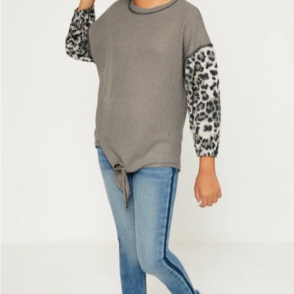 Brand New!!!  Child’s Grey Leopard Contrast Top